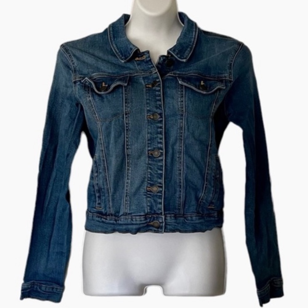 Big girls Denim jacket w/ faux flap breast pockets and ~real~ side pockets sz 16